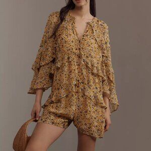 NWT By Anthropologie Layered Ruffle Airy Swing Floral Romper Sz. S